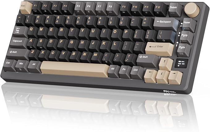 RK ROYAL KLUDGE M75 Wireless Mechanical Keyboard 2.4Ghz/BT5.1/USB-C Gaming Keyboard 75% Layout 81 Keys Gasket Mount with OLED Display &amp Knob RGB Backlight Hot-Swappable Light Switch Grey