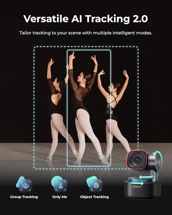 OBSBOT Tiny 3 AI-Powered Spatial Audio 4K PTZ Webcam Bundle with Smart Remote 2 USB-A to USB-C 3.0 Cable
