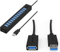 Sabrent 13 Port High Speed USB 2.0 Hub + 22AWG 3 Feet USB 3.0 Extension Cable