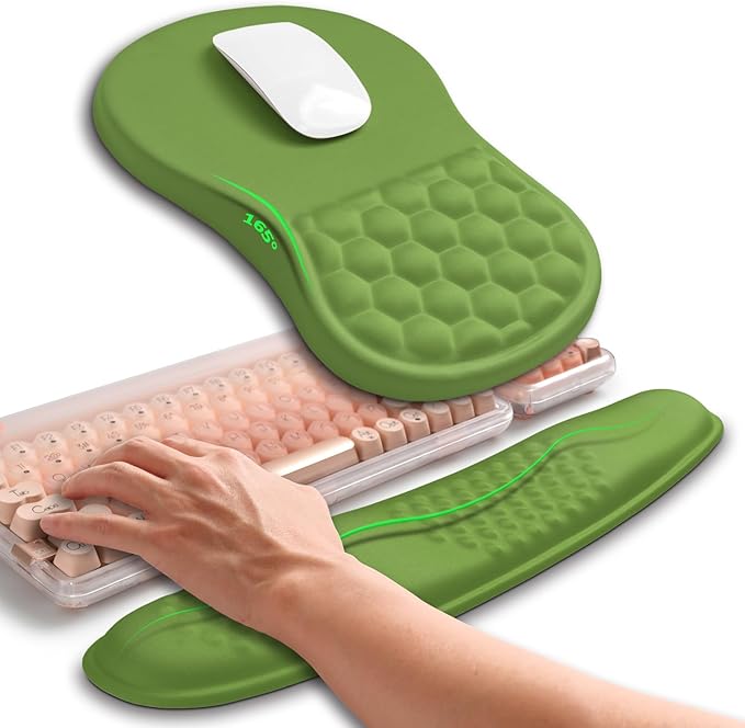 Hokafenle 2in1 Combination Wave Keyboard Wrist Rest and Ergonomic Curvature Mouse Pad Wrist Support for Relieve Wrist Pain Filled with Soft Cushion Memory Foam Dill Green