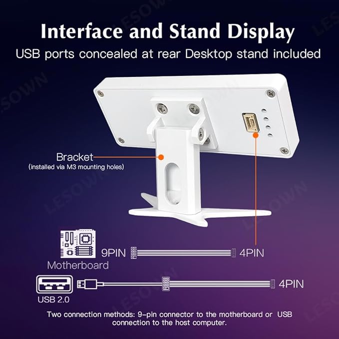 Computer Temp Monitor 3.4-inch IPS Panel LCD Mini Screen Dynamic Theme Supported Small Secondary Screen CPU RAM HDD Data Monitor (White)