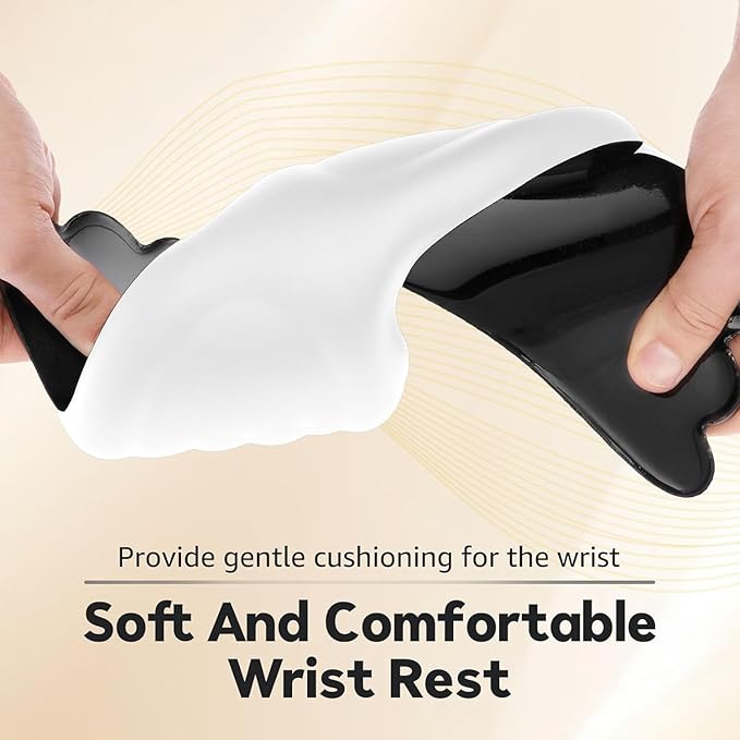 Angel Wing Wrist Rest 3 in 1 SetErgonomic Memory Foam Keyboard and Mouse Pad SupportAnti-Slip Waterproof PU Leather Wrist Cushion for Carpal Pain Relief Aesthetic Desk Decor for Office Gaming (#B)