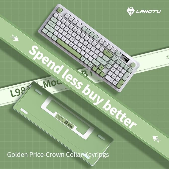 L98 96% Membrane KeyboardTri-Mode Connectivity RGB BacklightsRotary Knob+ScreenGasket MountedSa Profile Keycaps98 Keys Software Programmable Gaming Keyboard for MAC/Win (Green)