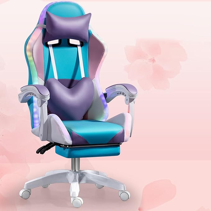 Talent Star Ergonomic Gaming ChairReclining Video Game Chairwith RGB LED Lights Massage and Footrest Heart High Back Adjustable Lumbar Support for Adult Height Adjustable with 360° Swivel Chair Pu