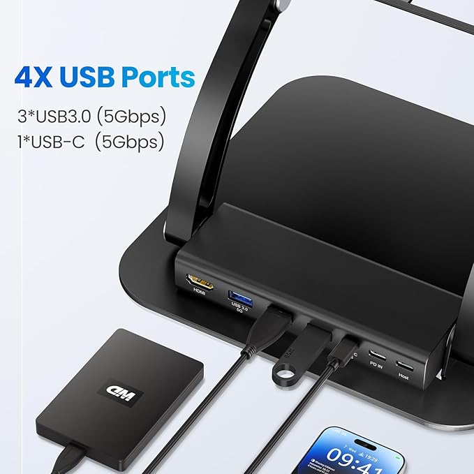 tounee Laptop Stand with Detachable USB-C Hub 100W PD Charging 4K@60Hz HDMI 3 USB Ports Ergonomic Laptop Holder Docking Station for 10-17 Laptops MacBook &amp More (Black)