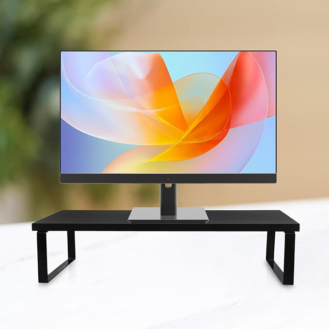 Stable Desk Monitor Riser Stand Compact Laptop Riser for Office Computer Screen Elevation Ergonomic Monitor Rack with Smooth Surface Black