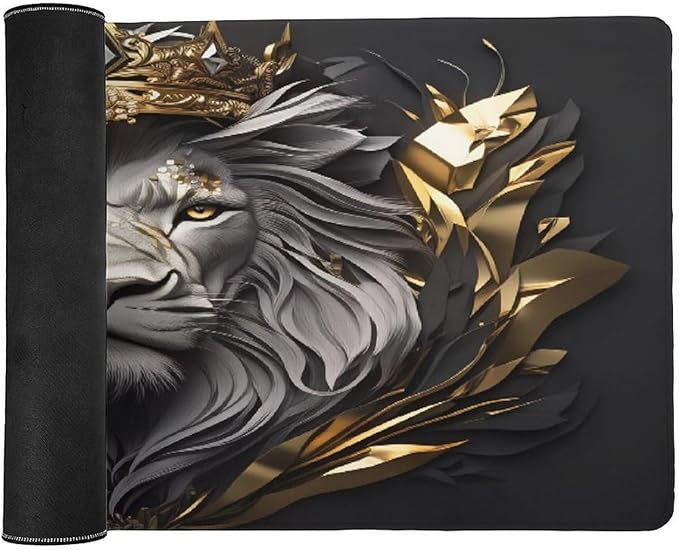 Majestic Lion Desk Mat Desk Pad Large Mouse Pad Anti-Slip Big Mousepad with Stitched Edges Computer Mouse Pads for Gaming Home Office Work 16x36
