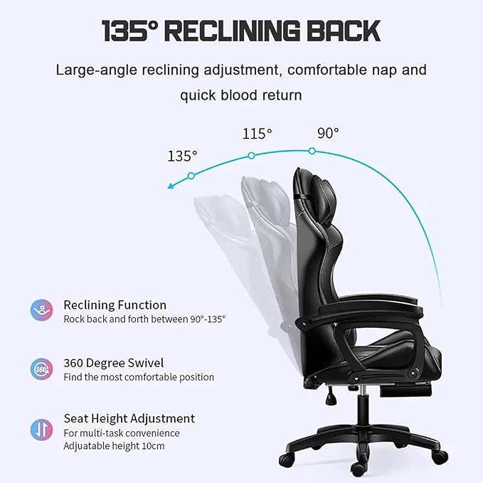 Gaming Chair with Bluetooth Speakers Video Game Chairs for Teens Full Massage Computer Chair Ergonomic Racing Office Chair PU Leather Recliner Swivel Desk Chair with FootrestPink