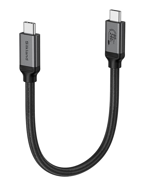 Silkland 80Gbps USB 4 for Thunderbolt 5 Cable 1FT 240W PD 3.1 Charging up to 120Gbps Bandwidth for Dual 8K Braided USB C Data Cable Compatible Thunderbolt 4/5 SSD MacBook M4 Pro iPhone17/16Dock