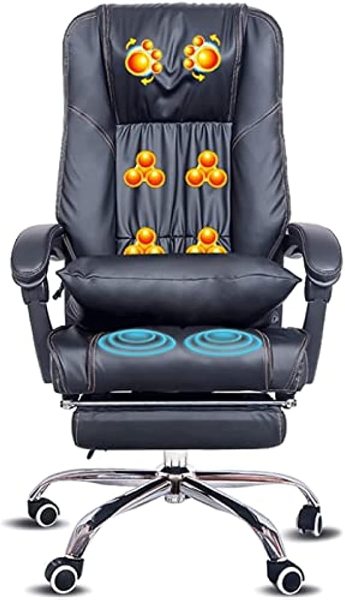 Computer Chair AErgonomic Massage Computer Chair Heated Office Chair Adjustable Swivel Work Chair PU Leather Gaming Chair with Footrest for Bedroom﻿ Office A