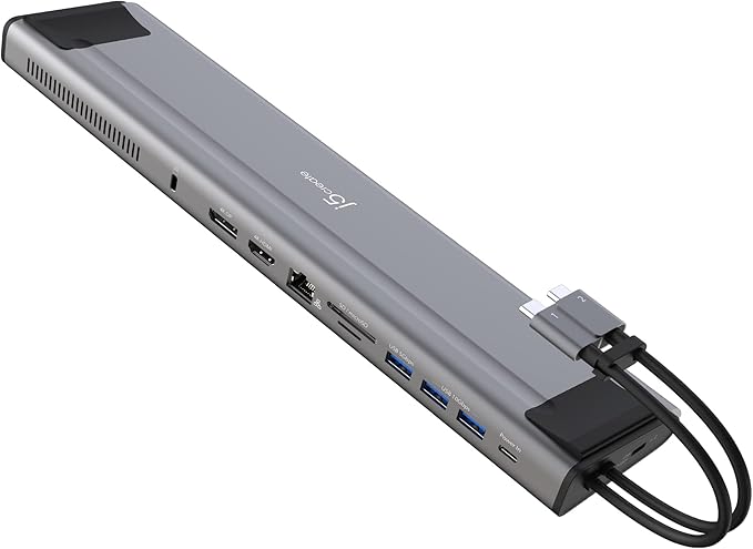 j5create USB C Dual 4K 60Hz Display Docking Station (12-in-1) Built-in M.2 SSD Slot HDMI DisplayPort 10Gbps USB-A Card Reader PD 100W Ethernet for 2021 MacBook Pro (JCD552)