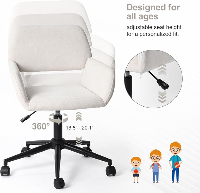 Homy Casa Swivel Adjustable Height Video Game Chair Mid Back Armchair for Work Home Office Living Room Modern Upholstered Computer Desk Chair