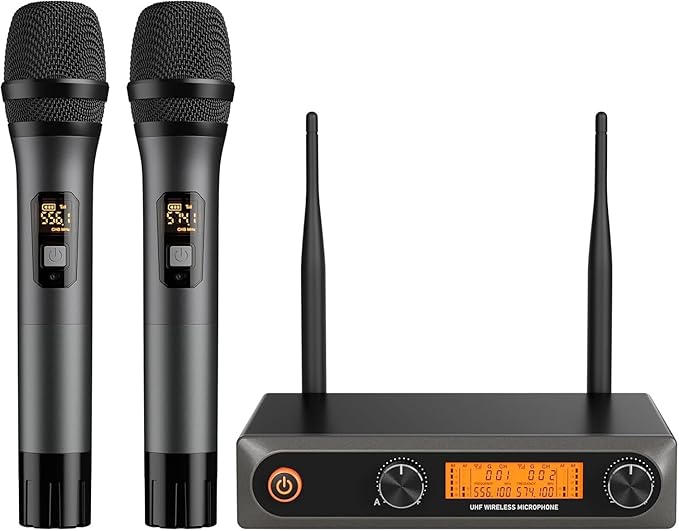 Wireless Microphones Dual UHF Wireless Microphone System with Professional Metal Handheld Dynamic Mics 200ft Range for Karaoke Singing DJ Church Wedding &amp Party Home KTV Set