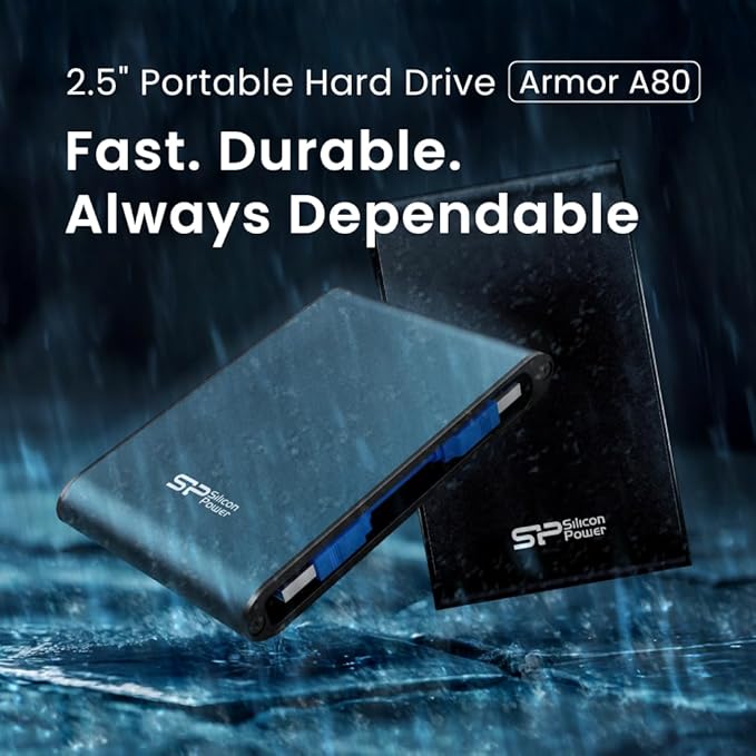 Silicon Power 1TB Rugged Portable External Hard Drive Armor A80 Waterproof USB 3.0 for PC Mac Xbox and PS4 Blue