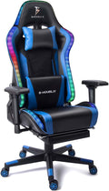 TBQATNTS with Footrest Video Game Chair High BackGaming Chair with Led LightsGaming Chair with SpeakersAdjustable Armrest Heightwith Adjustable Lumbar Supportfor Office Or GamingBlue