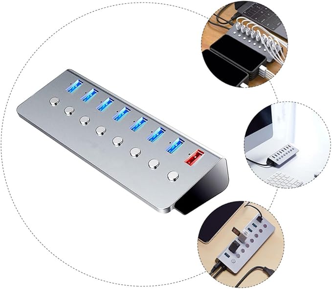 USB Hub with Separate Power Switches USB Extension Device Compact Lightweight for Laptop Office Travel