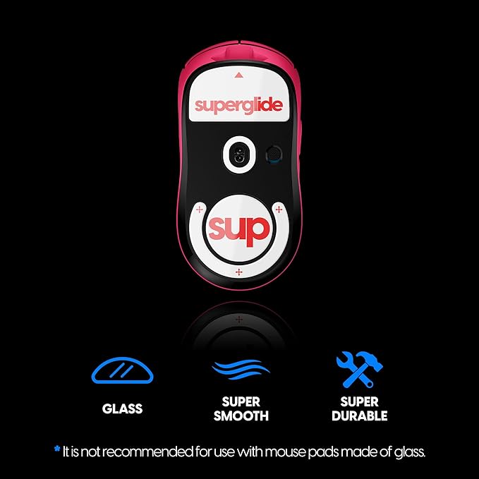 Superglide2 - New Controllable Speed Textured Surface Smoothest Mouse Feet/Skates Made with Ultra Strong Glass Smooth and Durable Sole for Logitech G Pro X Superlight1 [White/Red]