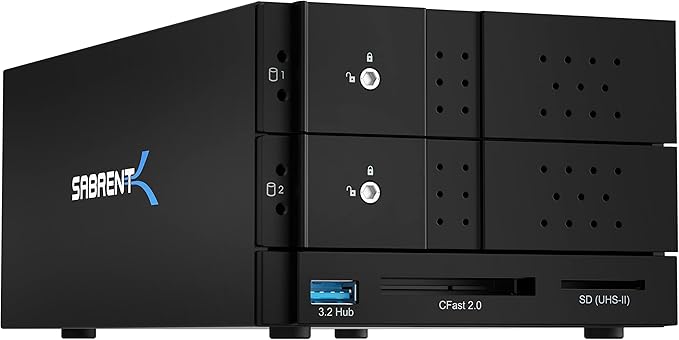 SABRENT USB Type C to Dual 3.5” SATA and RAID Docking Station with CFast/SD Card Readers and USB Type A Port (DS-2BCR)