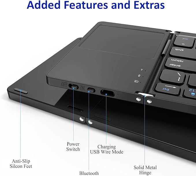 Slim Foldable Wireless Keyboard Compatible with Sony Xperia Z1 Compact with TOUCHPAD Mouse Fully Universal Providing 48H Use 560 Days Standby Portable Compact Tri-Fold Rechargeable!