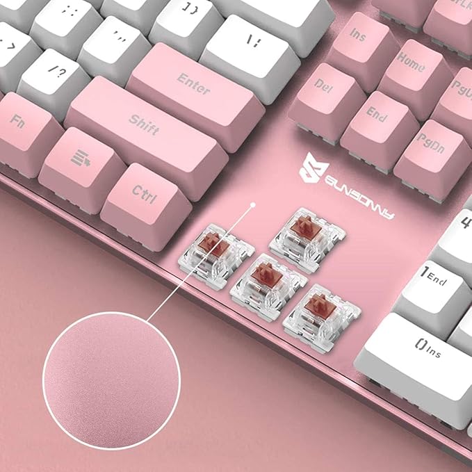 Qisan 104 Mechanical Keyboard for Gaming | Large Size USB White Backlit Gaming Keyboard Wired | US Layout Brown Switches Hot Swappable Mechanical Clicky Keyboards Compatible with PC &amp Laptop