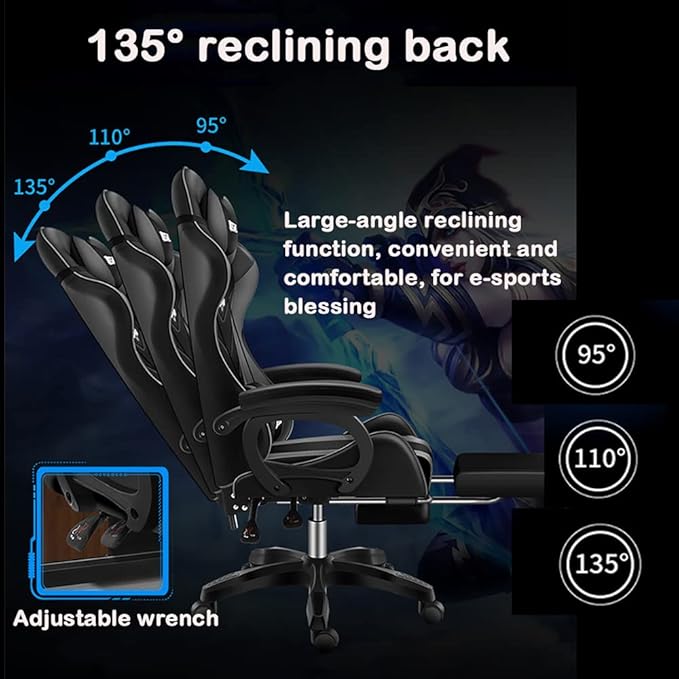 Gaming Chair Gaming Chair with Bluetooth SpeakersLED Gaming ChairErgonomic Pro Gaming Chair with Full Massage Lumbar Support Backrest Adjustable/Gaming Chairs for Adults Racing Gaming Ch