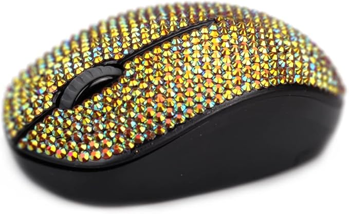 SA@ Luxury 6 Colors Bling Crystal Rhinestone 2.4G Wireless Mouse for Laptop Notebook PC Computer MacBook Gifts for The Office (Gold Colorful)