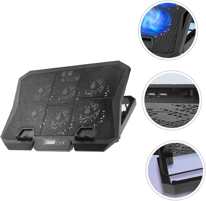 Laptop Cooling Pad 15.6 Inch Silent Computer Cooler Stand with Adjustable Fan Speed and Blue LED for Portable Notebook Cooling and Storage