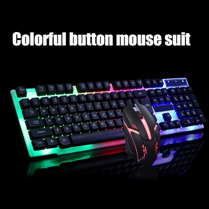 LED Backlit Gaming Keyboard and Mouse Combo for PC Desktop Laptop Colorful Glowing Mouse and Fast Response Velocity (Black)