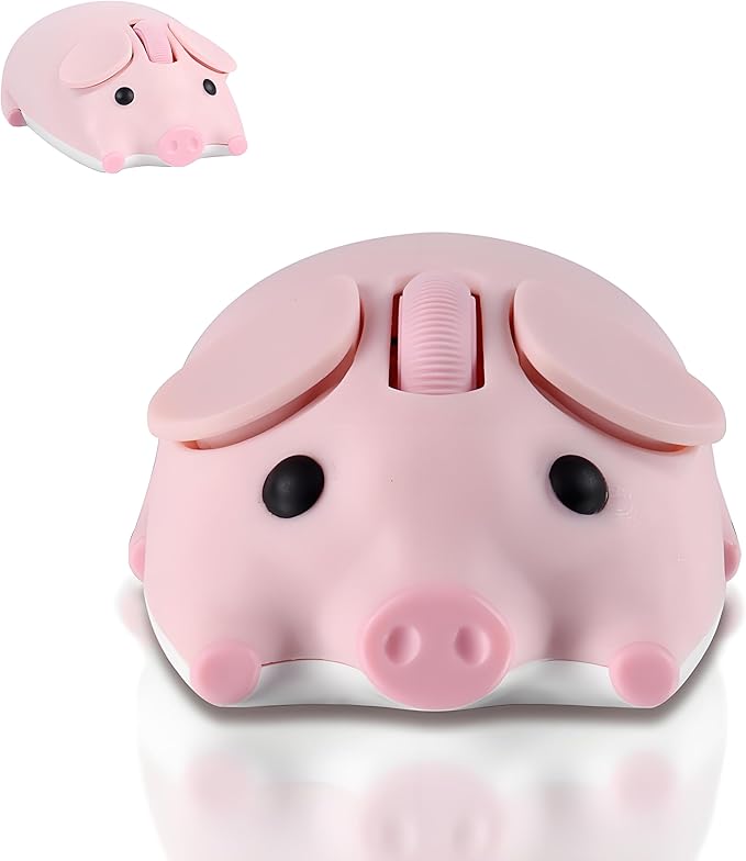 Cute Pig Design Wireless Mouse - Dual Mode Bluetooth &amp USB Silent Operation Ergonomic Ideal for Laptops &amp PCs for Animal Lovers and Family (pnik)