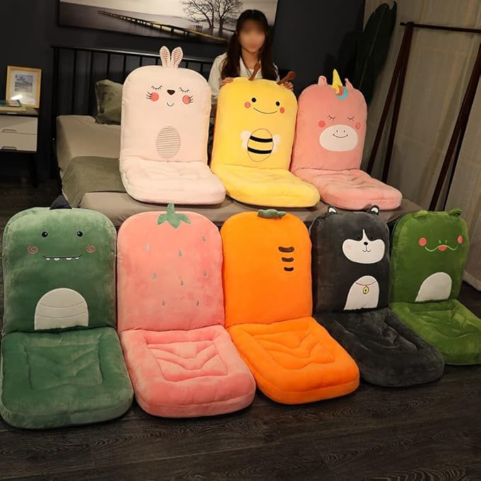 Cartoon Adjustable Floor Chair for Adult Kids Cute 5-Position Folding Chair Reading Gaming Sofa Chair Floor Seat Cushion with Back Support for Girls Boys Playing 41x18inch White