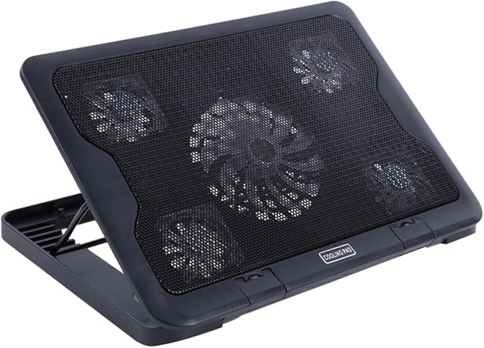 USB Laptop Cooling Pad Adjustable Height Five Quiet Fans -Skid Design Dual USB Ports Optimized Heat Dissipation for Laptops Black