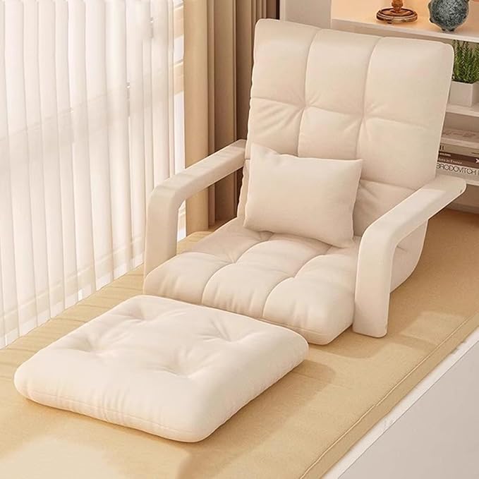 ELEFOCUS Adjustable with Cushion 6-Position Folding Floor Gaming Chair for Adults Folding Sofa Seat Lounge Couch with Armrests(Beige)