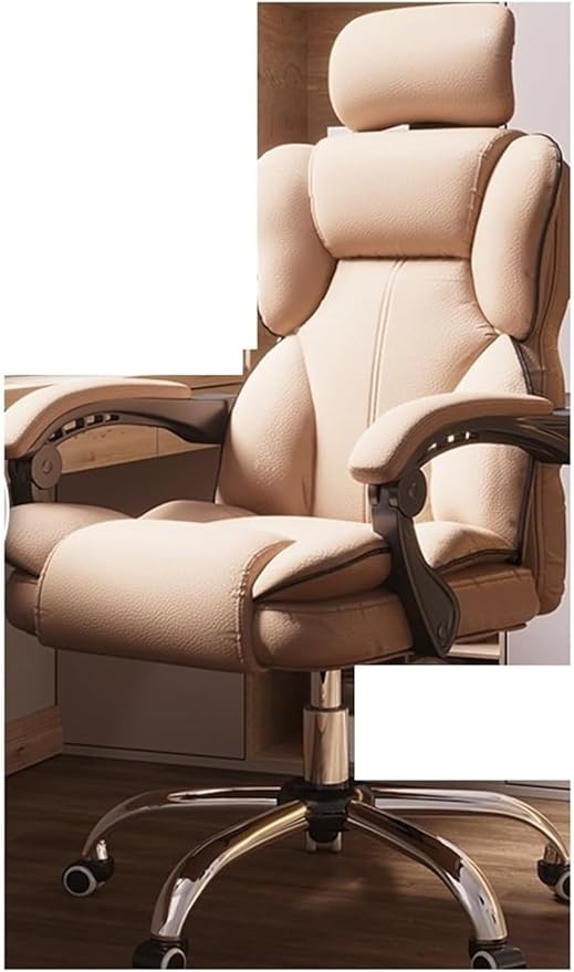 Computer Chair Household Office Chair Gaming Backrest Stool Scroll Wheel Pedal Headrest Latex Leather Rotatable Lifting Chair (Color : Khaki a)