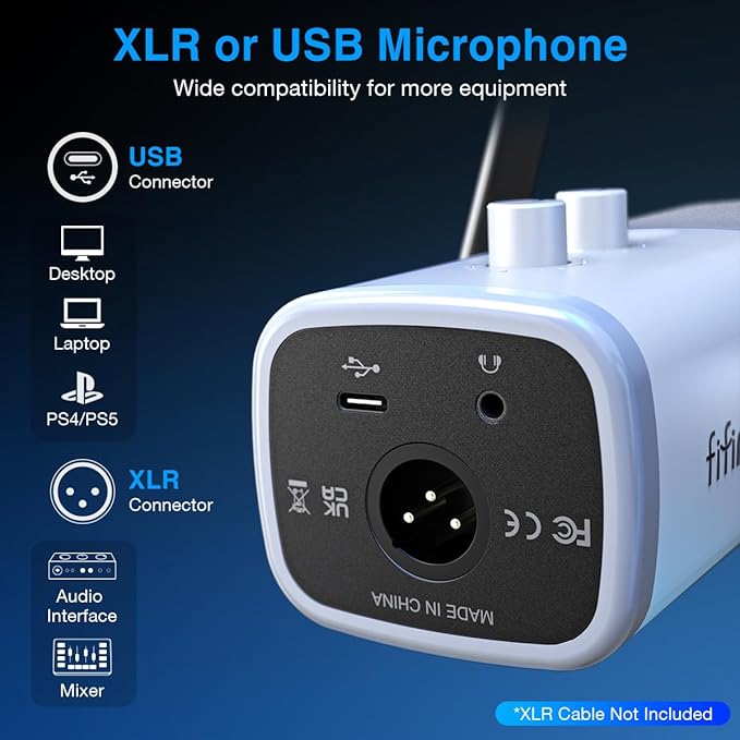 FIFINE Gaming XLR/USB Microphone and Mic Stand BundleRGB Dynamic Mic with Mute ButtonVolume Control Low Profile Boom Arm Kit with Cable Management for Recording Video Creation (AM8W+BM88W)