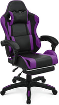Gaming Chair Ergonomic Computer Chairs with Arms Lumbar Support Footrest Headrest 360°Swivel Chair Adjustable Back and Height Leather PC Chairs for Gaming Study Office Black/Purple