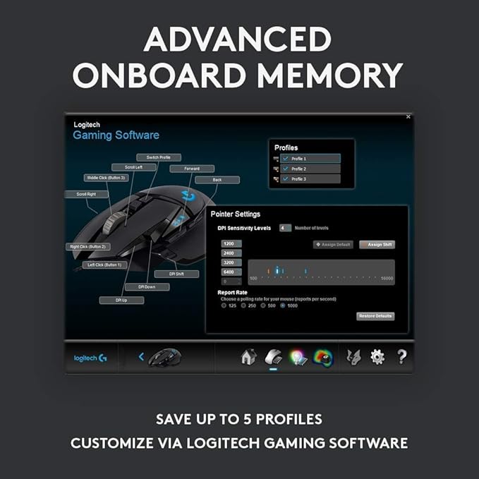 Logitech G502 HERO High Performance Wired Gaming Mouse HERO 25K Sensor 25600 DPI RGB Adjustable Weights 11 Programmable Buttons On-Board Memory PC / Mac (Renewed)