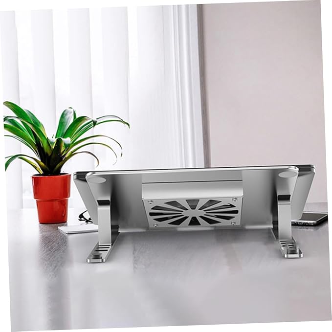 Mikikit Aluminum Alloy Laptop Cooling Pad with LED Fan Adjustable Height Notebook Cooler Stand for Laptops to 17.3 Inch Quiet Air Cooler for Gaming and Office Use Silver