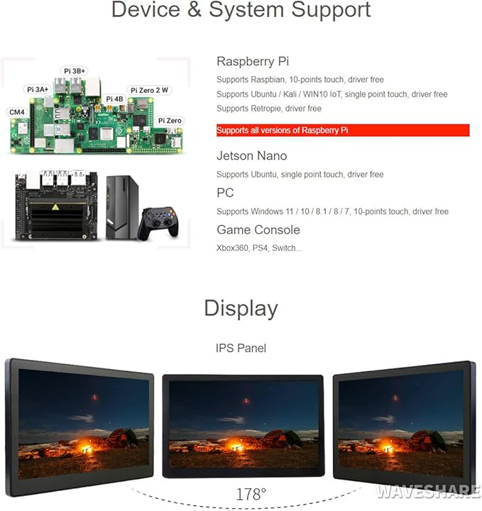 waveshare 11.6inch Capacitive Touch Screen LCD with Case Compatible with Raspberry Pi 4B/3B+/3A+/2B/B+/A+/Zero/Zero W/WH/Zero 2W CM3+/4 1920×1080 Resolution HDMI IPS Supports Jetson Nano/Windows