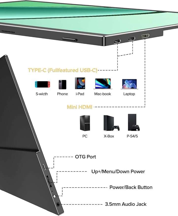 UPERFECT 4K Portable Monitor 14.5 UHD 3840x2400 Laptop Display with Smart Cover 16:10 Matte IPS Screen 100% sRGB 1.06 Billion Colors 500 Nits Brightness Metal Frame for PC/Mac/Phone