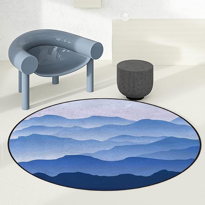 Gaming Chair Mat for Hardwood Floor Anti-Slip Floor Protector Game Controller Rubber Gaming Computer Chair Mat Mountain Nature Theme a BlueDiameter 39 in