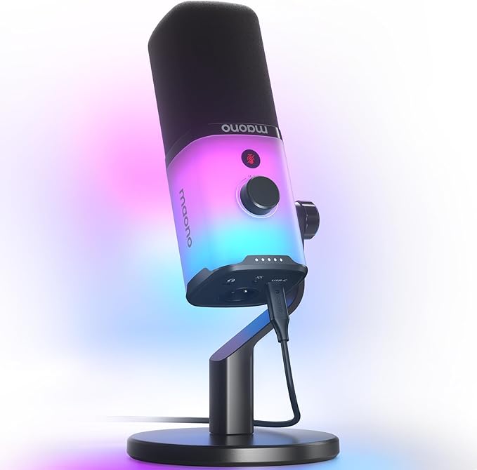 MAONO USB/XLR Podcasting Microphone for PC Gaming Streaming Dynamic Mic with Mute Button Software-RGB Desktop StandComputer Mic for Video Studio Recording-PD100XRGB
