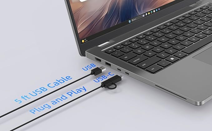 Computer Speakers for Desktop PC Monitor Speakers with Easy Volume Knob Sturdy Clamp Clear Sound Decent Bass USB Plug in External Speakers for Laptop Small PC Soundbar USB-C Adapter 5Ft Cable