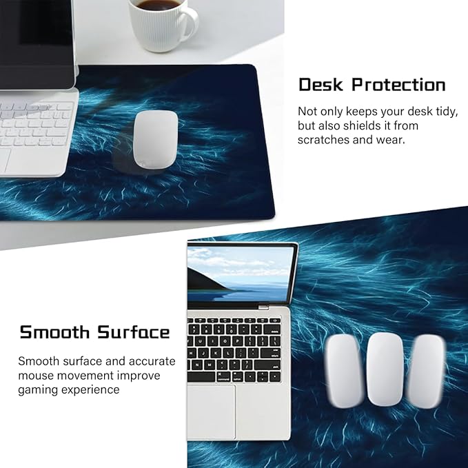 Blue Flame Animal Wolf Large Mouse Pad Gaming Mousepad Desk Mat for Desktop Computer Keyboard Waterproof Mouse Mat Desk Pad with Non-Slip Base for Game School Office Home 35.4 x 15.7