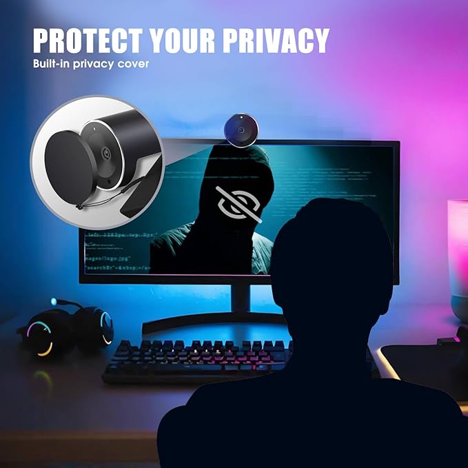 4K Webcam UHD CMOS Sensor Noise Canceling Mic AI Autofocus Adjustable FOV Built-in Privacy Cover Works for Teams Zoom Google Meet PC/Mac/Laptop/MacBook/Tablet