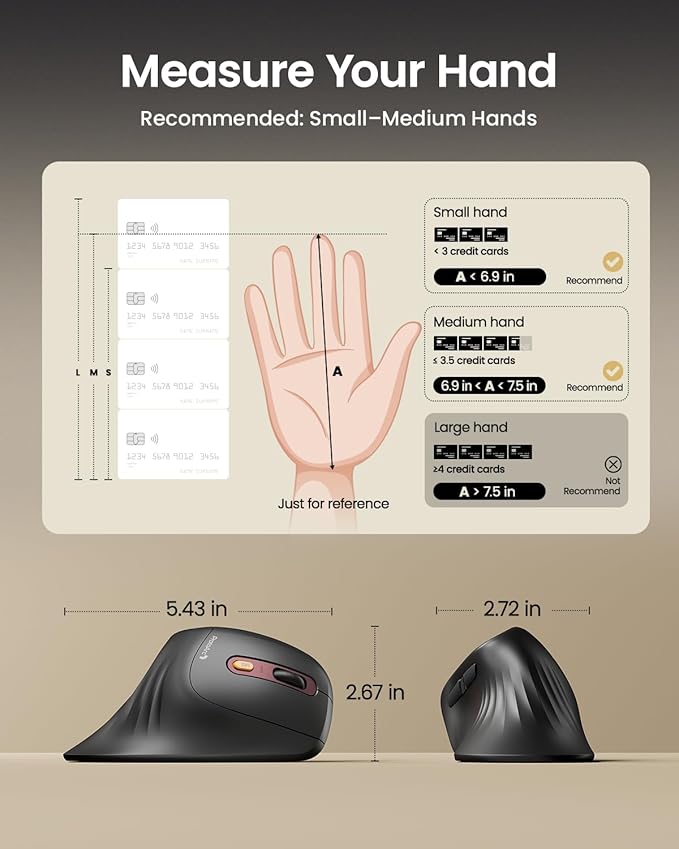 ProtoArc Ergonomic Mouse EM11 NL Bluetooth Rechargeable Wireless Vertical Mouse 3 Multi-Device Connectivity for Computer/PC/Laptop 2.4GHz USB-A Optical Mice for Windows Mac OS Wine Red