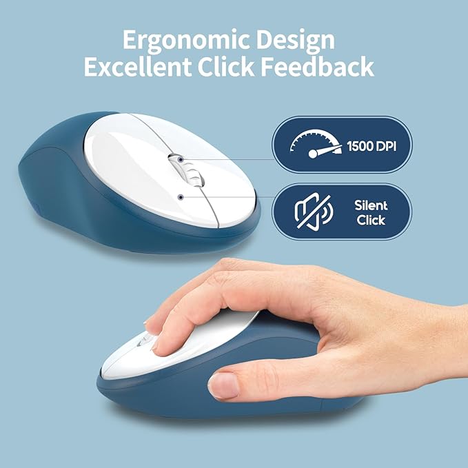 Wireless Keyboard and MouseCute Retro Typewriter Computer Keyboard and Mouse SetsFull SIze 2.4G Cordless Colorful Round Keycaps Keyboard with Silent Mouse for PC Window Laptop Home Office-White Blue