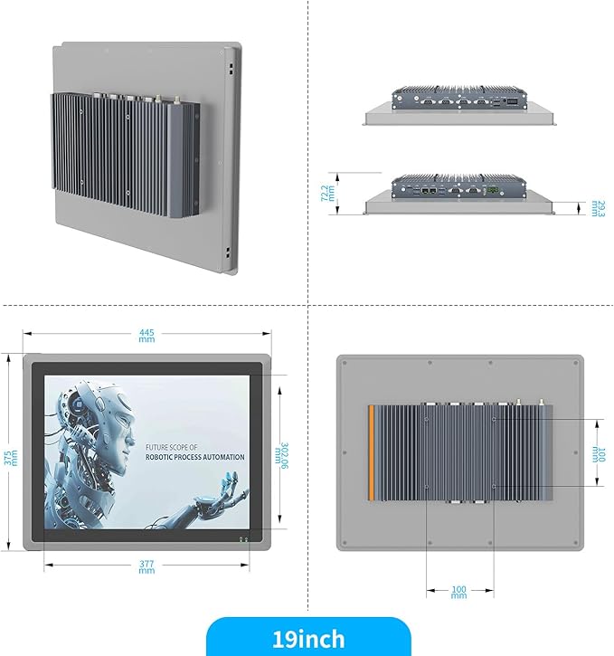 19 inch Industrial Embedded Panel Touch Screen PCFanless Panel Computer All in One Windows 10 ProI3 16GB RAM 1T ROM6xUSB4xRS232+2xRS4858*GPIOHDMI2xLAN