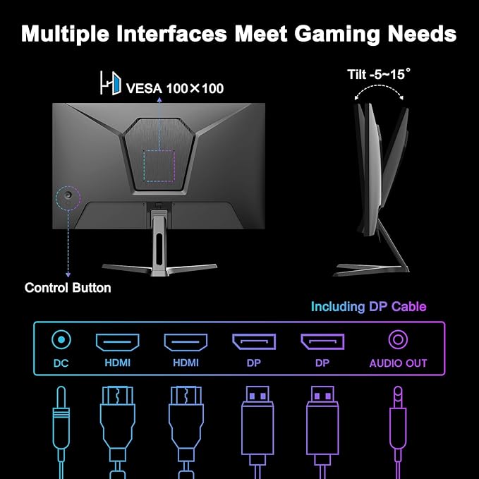 SANSUI 27 Inch WQHD 2560 x 1440 IPS Gaming Monitor 200Hz 180Hz 1ms Computer Monitor DP 1.2 x2 | HDMI 2.0 x2 | VESA Mount 120% sRGB HDR Eye Care Metal Stand (DP Cable Included)