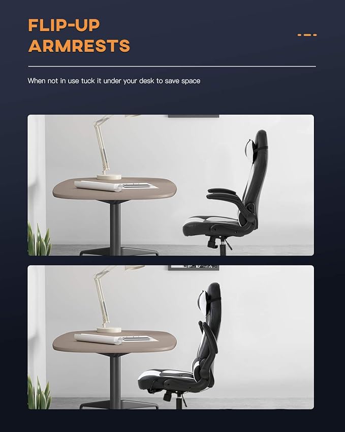 Vnewone Computer Gaming Chair Office PC Ergonomic Executive Desk Racing Rolling Swivel Task PU Leather with Lumbar Support Headrest Adjustable Armrest Massager White