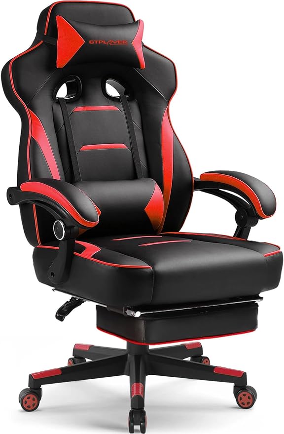 GTPLAYER Gaming Chair with Footrest Big and Tall Game Chair 350lb Racing Style Computer Chair Ergonomic Executive Office Chair High Back with Lumbar Support and Recliner Red